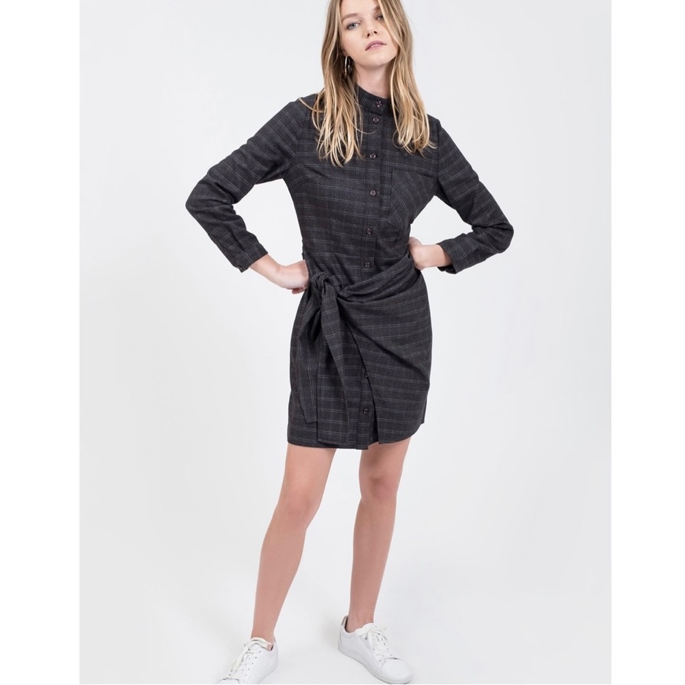 J.O.A tie front plaid shirt dress